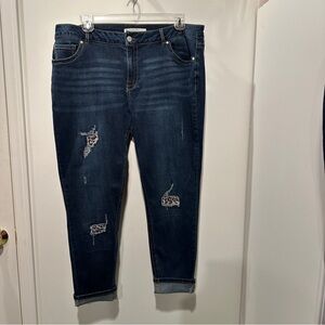 NEW Dark Blue Distressed 18W Women Jeans with leopard print 18W